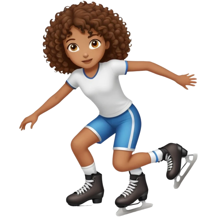 Chica de tono de piel café pelo rizado marrón ojos marrones, patinando en línea  emoji