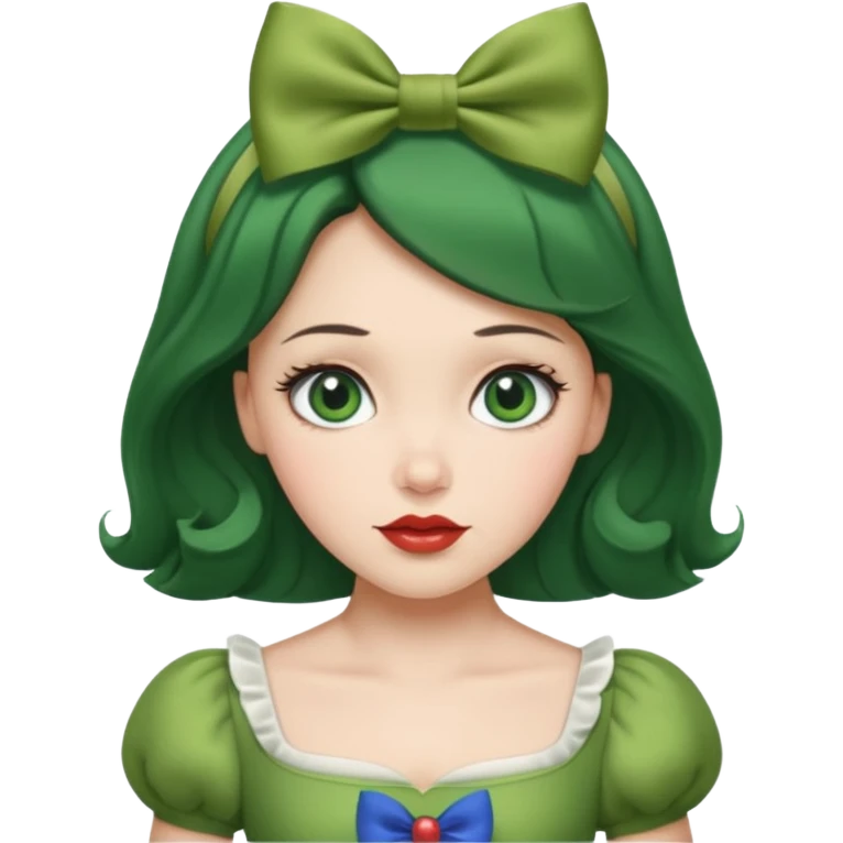 snow white with green dress hair bow and green eyes emoji