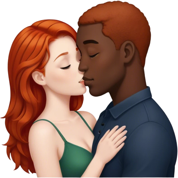Redhead woman kissing black man emoji