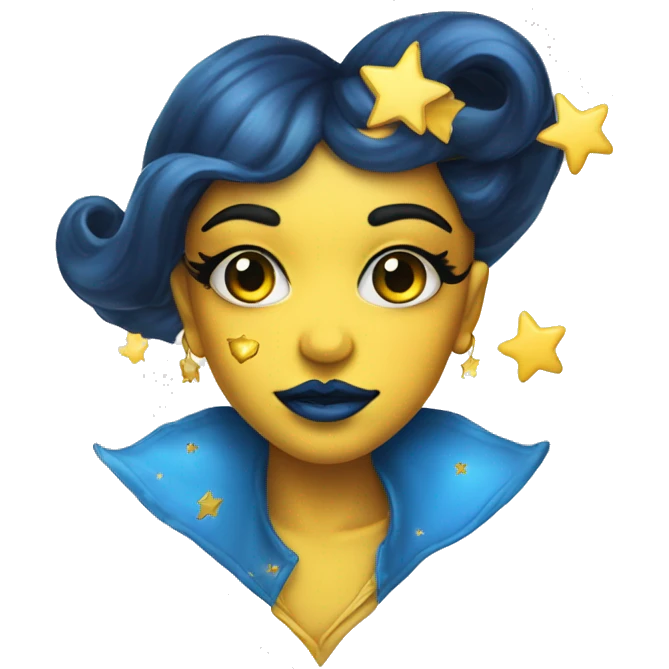 Blue lips with yellow highlights, theme stars, magical, kiss, 💋  emoji