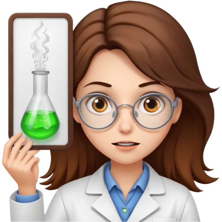 Crazy Girl mad scientist with long brown hair holding large blank sign emoji