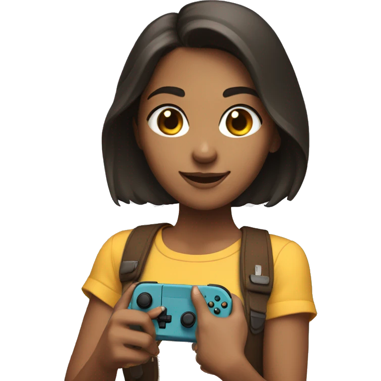 With brunette girl with a Nintendo switch controller emoji