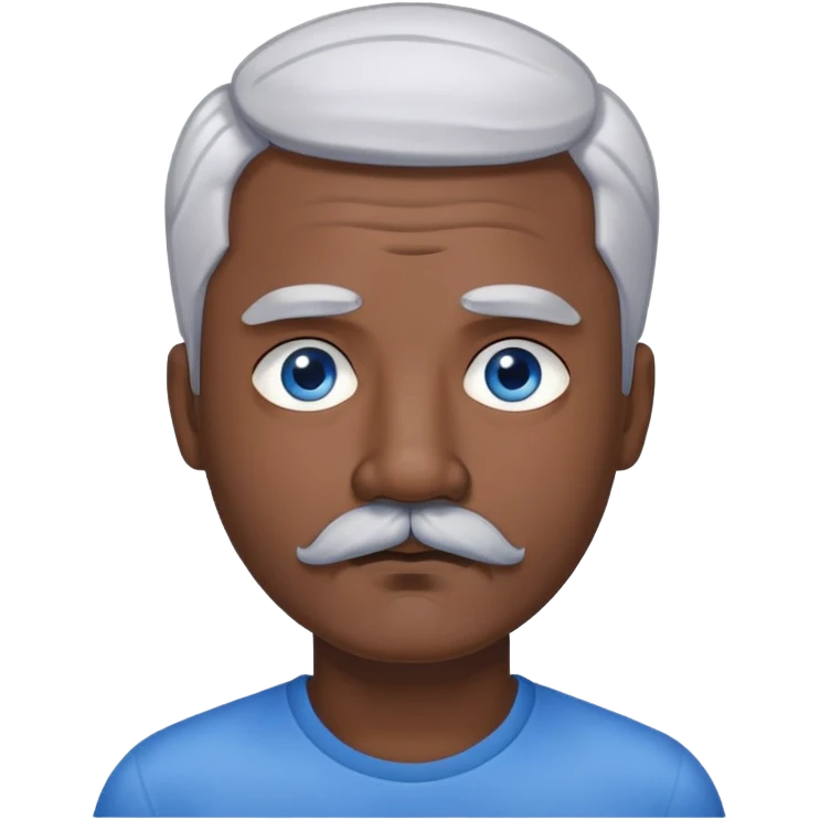 "- Nam
- 40 tuổi
- Da đen
- Tóc bạc
- Mắt xanh nước biển, có ria
- Mặt buồn
" emoji