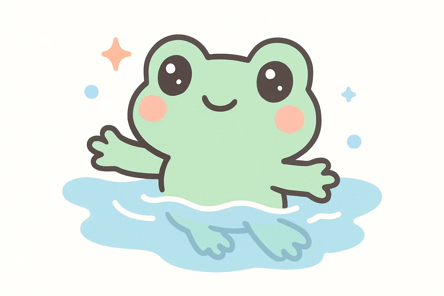 a playful frog swimming, kawaii style emoji