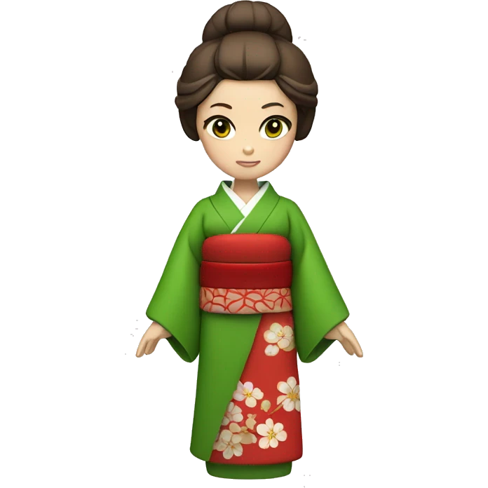 Geisha with red kimono. Intense green eyes and brown hair  emoji