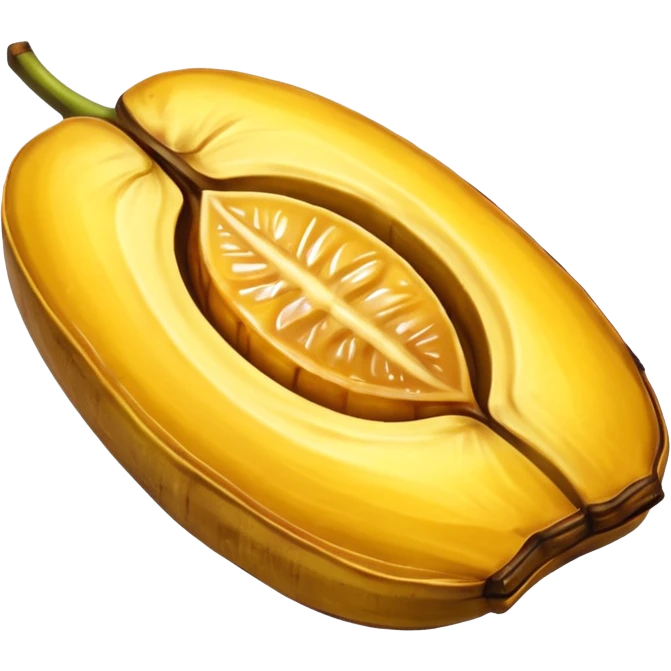 A single fried sweet plantain slice (tajada) with golden edges and a caramelized texture, looking juicy and appetizing with a glossy finish to show its frying. emoji