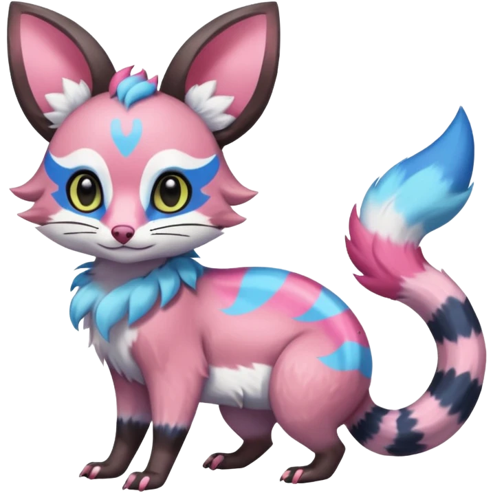 Rare realistic cool cute epic aesthetic colorful Amaura-Sylveon-Civet-Genet-species-Fakemon-hybrid-creature, with markings, full body emoji