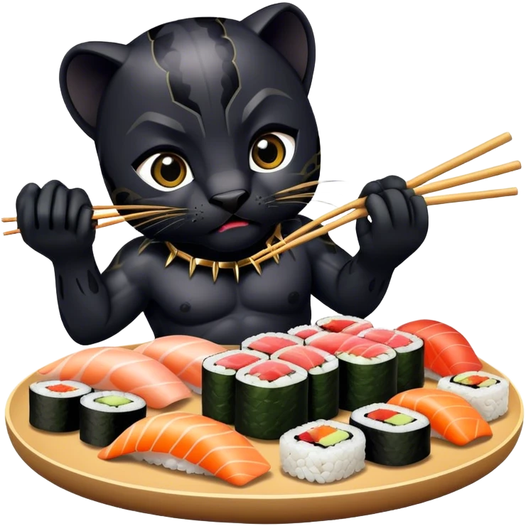 Black panther having sushi  emoji