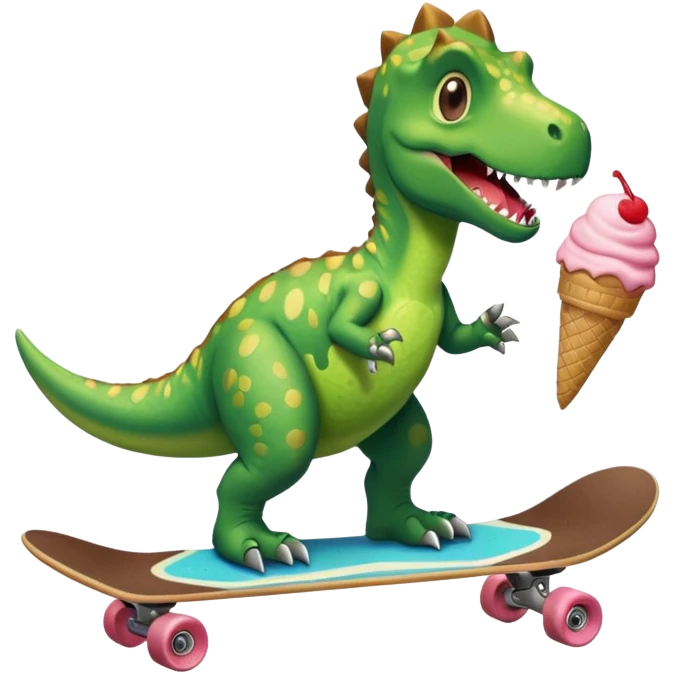 dinosaur with icecream on a skateboard  emoji