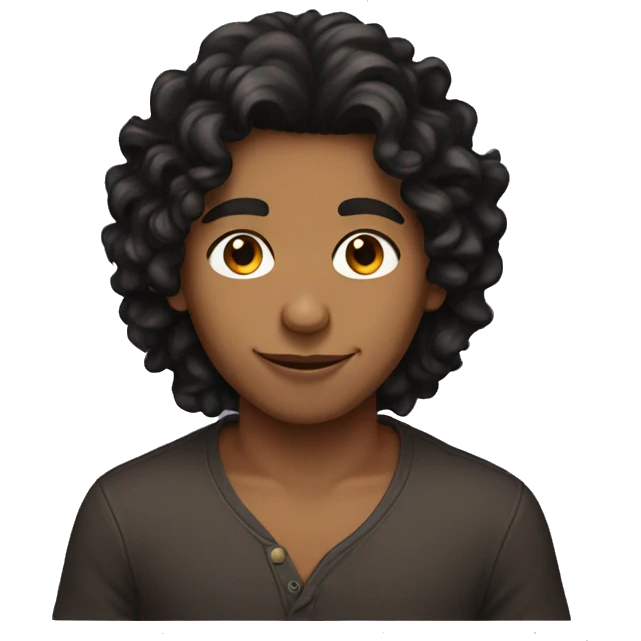 Brown boy with long curly black hair, t emoji