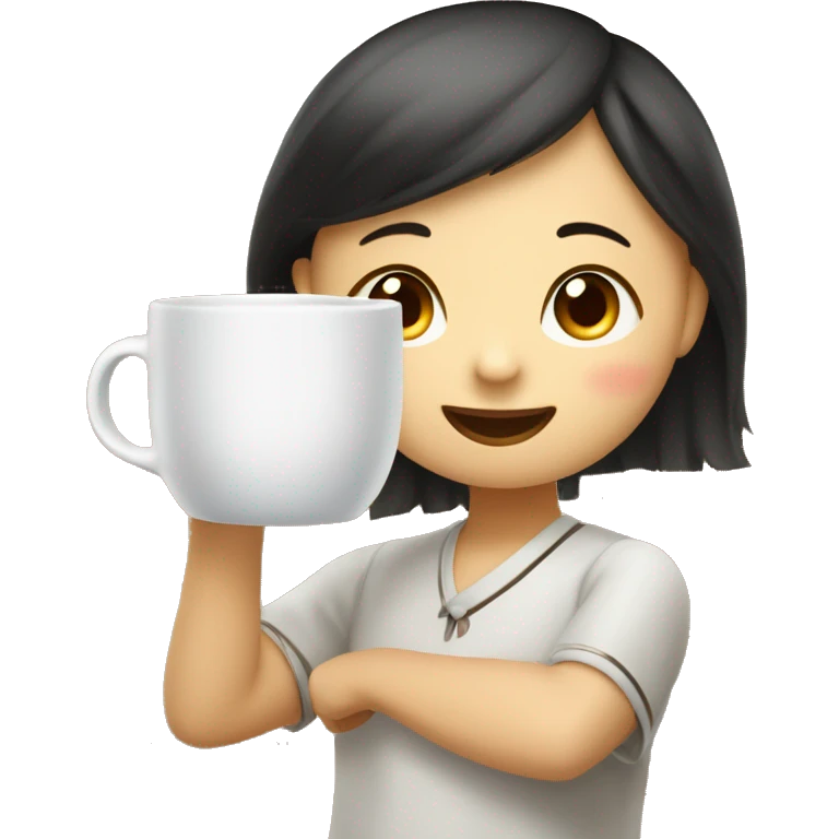 A Chinese little girl as high as a coffee cup, pushing a cup of hot coffee onto the stage and saying: my teacher, thank you! emoji