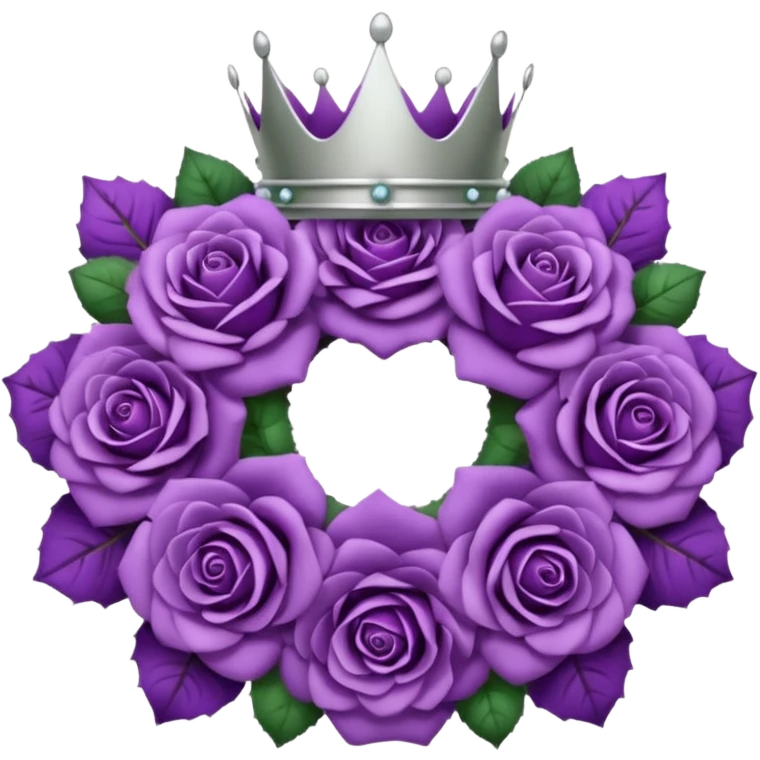 Purple rose with silver crown and a leaf wreath emoji