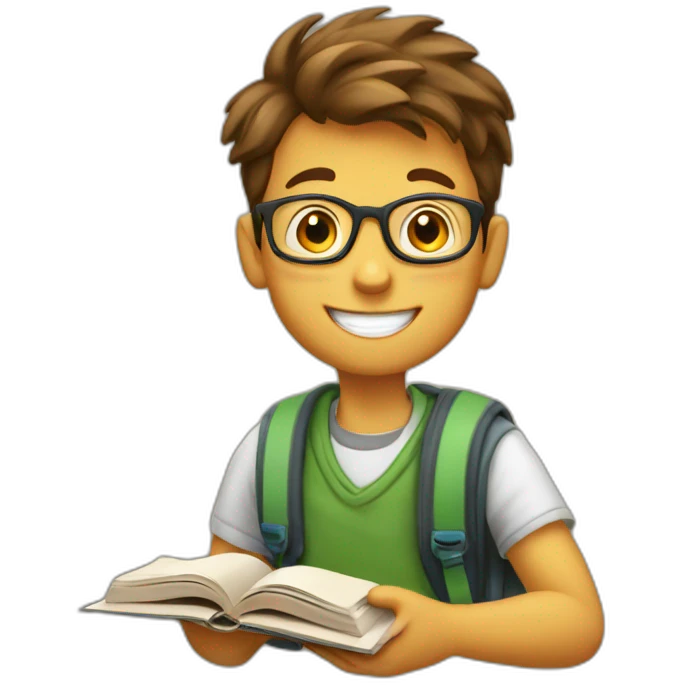 happy boy student with a book emoji