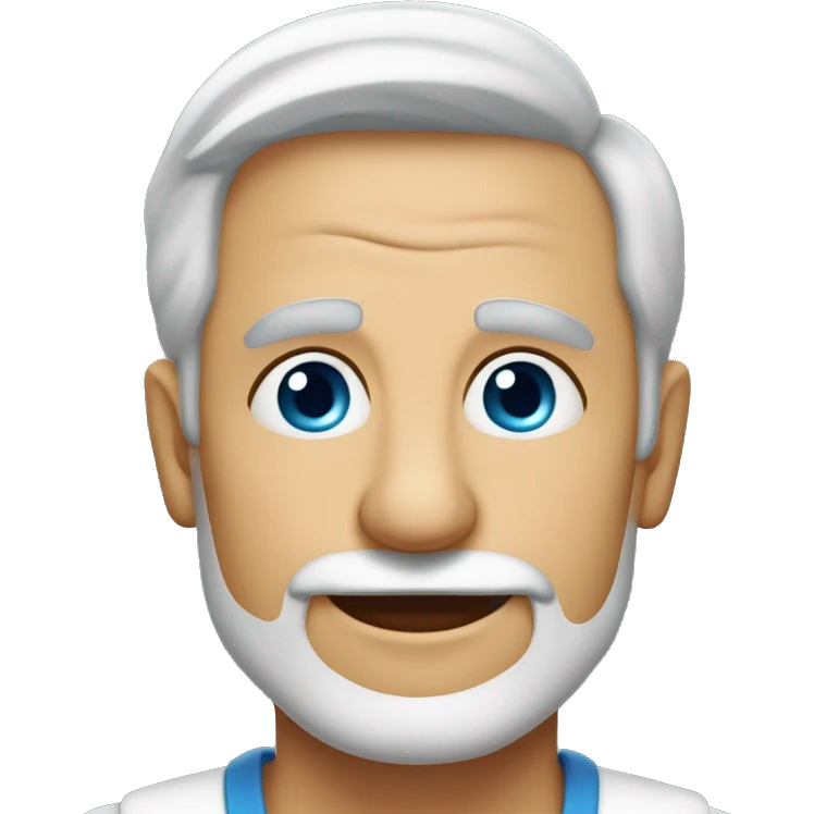 Homem faixa idade 60 anos, branco e careca sem barba e olhos fleumático sorrindo emoji