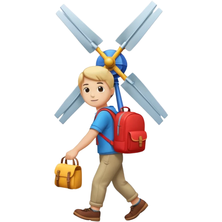Boy carrying toy windmill backpack emoji