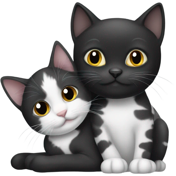Black cat cuddling gray and white kitten emoji