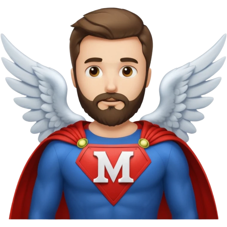 набор стандартных смайликов бородатый мужчина в костюме супер героя с буквой М  на груди ангел  emoji