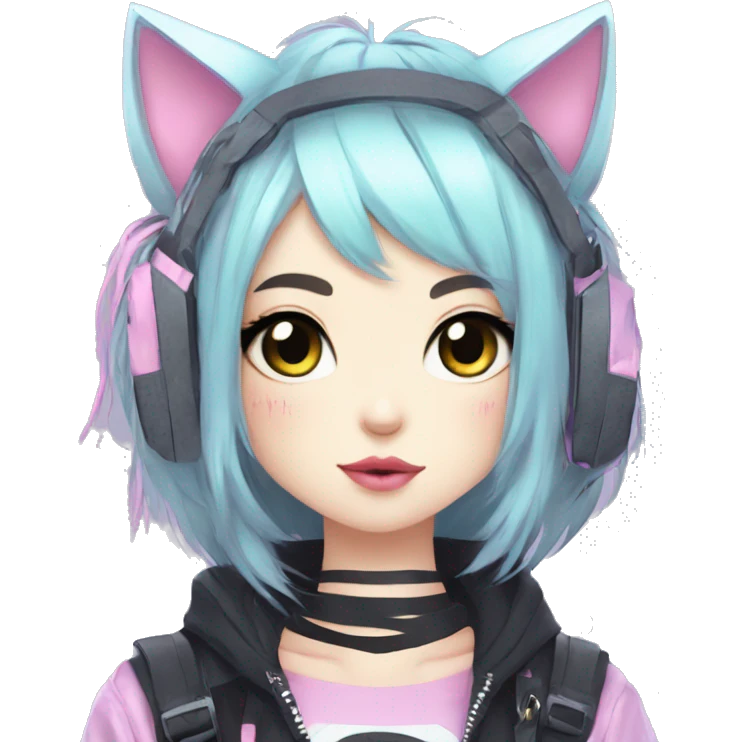 Edgy Kawaii Cute Cool Pastel Cartoon Beautiful Elegant Pretty Anime Punk Techwear Gothic Catgirl emoji