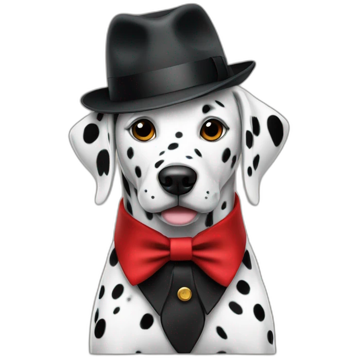 Dalmatian wearing a red fedora with a black collar emoji