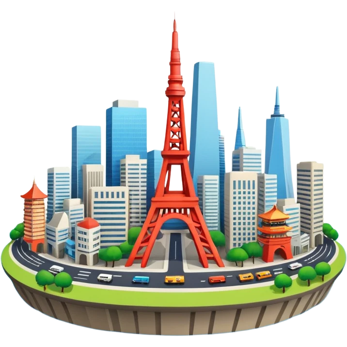 create a new city scape using Tokyo and San Francisco monuments  emoji