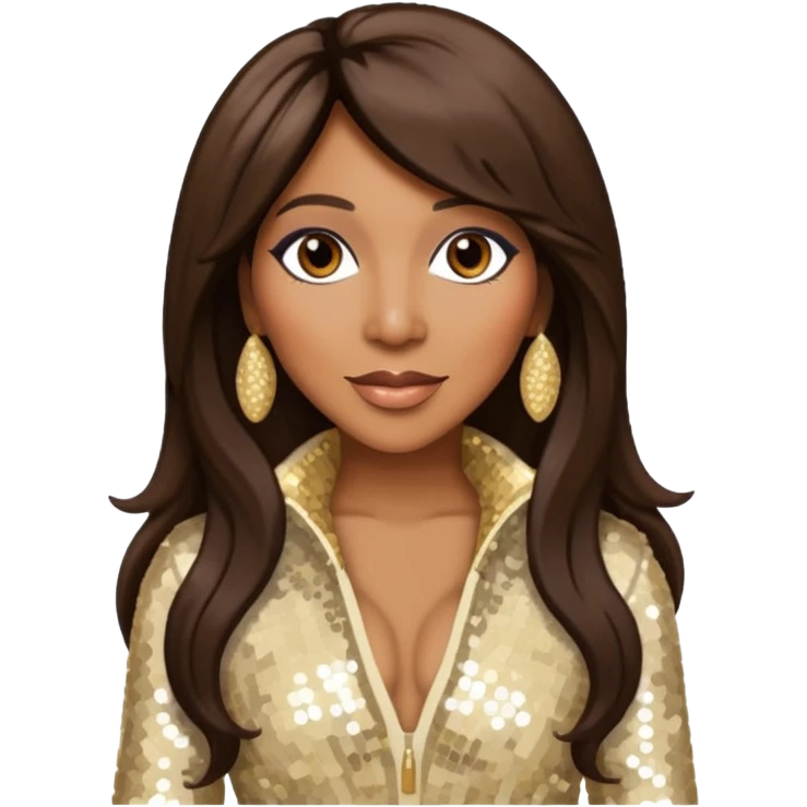 Towanda Braxton with long dark brown hair, cream sequin outfit emoji