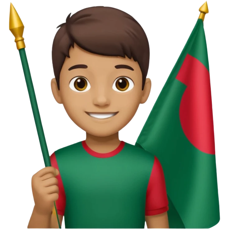 A boy is standing with the flag of Bangladesh 🇧🇩 emoji