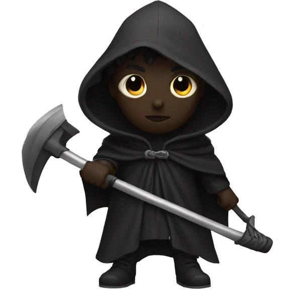 black figure with a hood and a scythe eyes spiral emoji