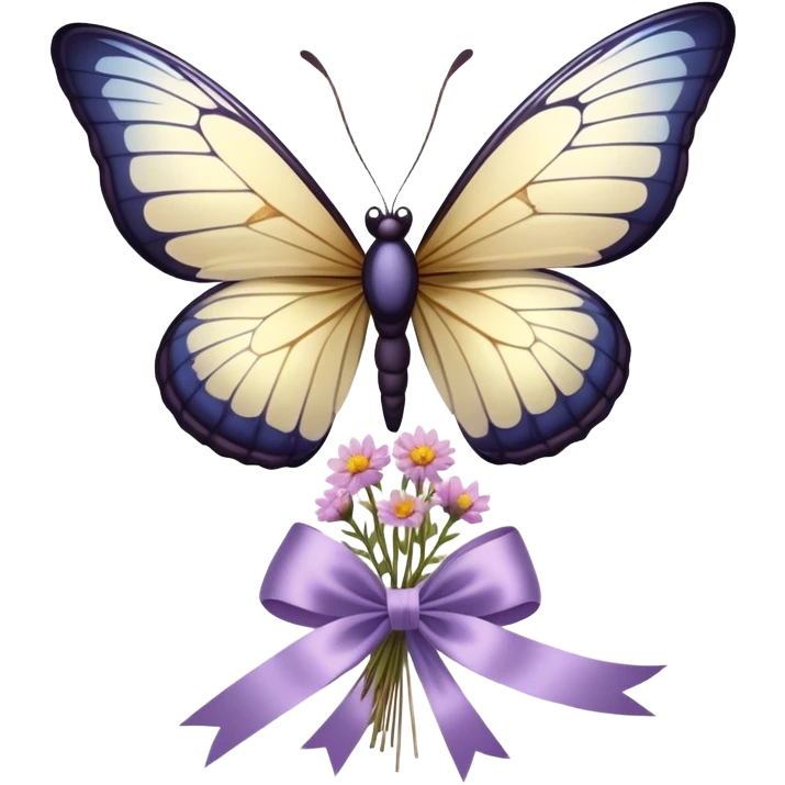 A delicate glass-winged butterfly hovering above a bundle of dried flowers tied with a soft satin bow.
 emoji