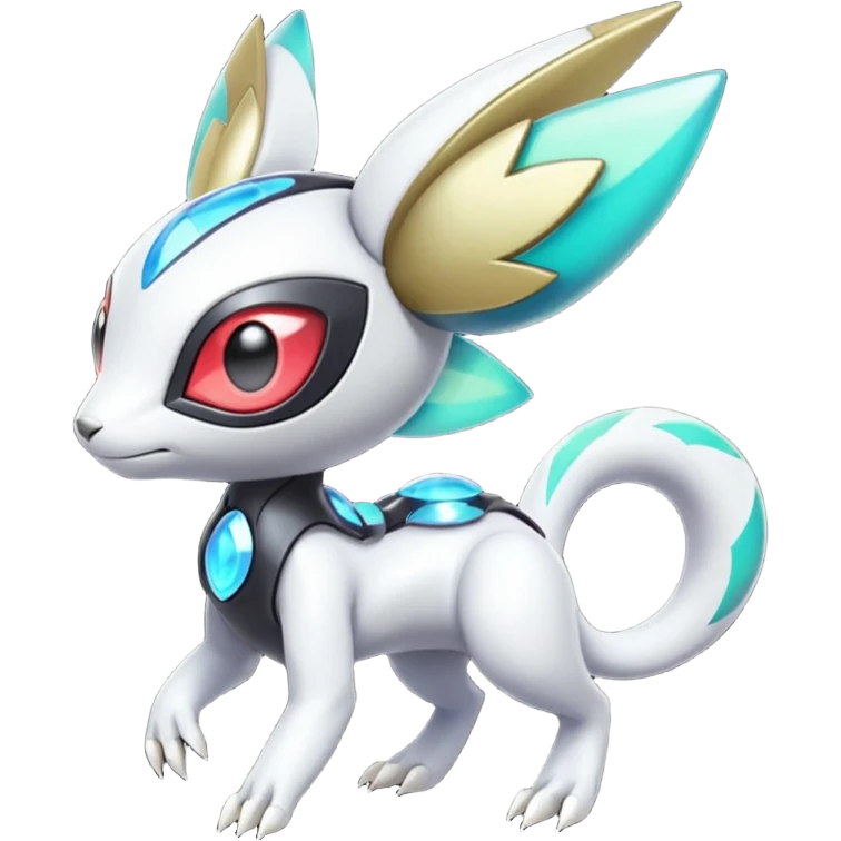 Shiny Colorful Futuristic Cyber-Vernid-Trico-Meloetta-Latias-Koraidon-Peppercat-Protogen-Pokémon-Digimon-Fakémon-fusion-hybrid-creature emoji