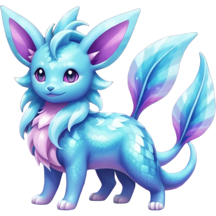 Magical scaley blue-cyan-indigo-purple-violet-pink-gradients nebula shiny glittery Suicune-Vaporeon-Primarina-Amaura-Pokémon-Fakémon-fusion, full body emoji