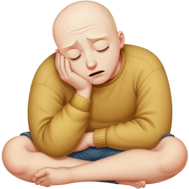 Scared man sitting curled up on himself, hidding his eyes emoji