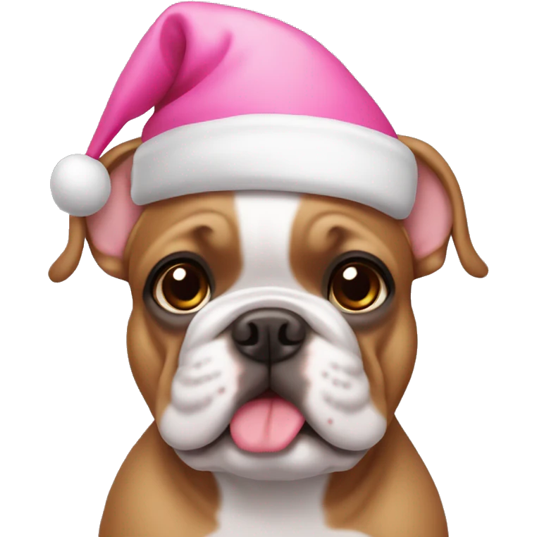 Frenchie Brown wearing Pink santa hat emoji
