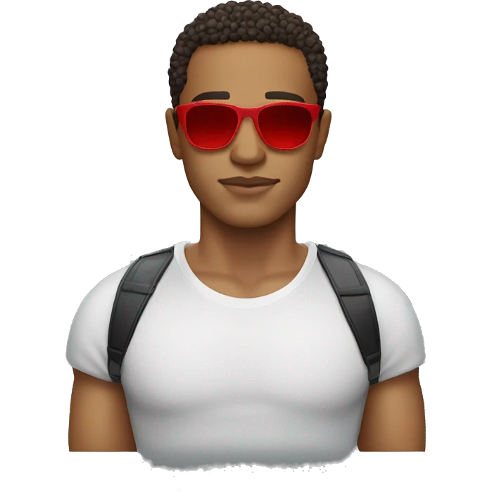 Lightskin man with a red shirt Versace sunglasses and a shape up emoji