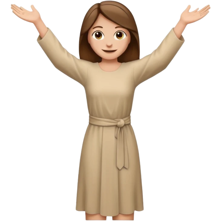 fullbody, head-to-toe, Lazarus's sister, Jesus's friend, with brown hair and beige dress, normal emoji style, arms open emoji