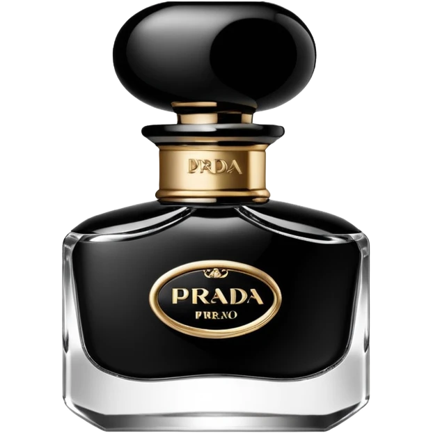 Realistic detailed "prada" brand black luxury perfume bottle with the name Riko on the front in cursive emoji