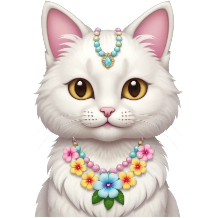 A cute cat with hawaiian pastel flower necklace, posing proudly. emoji