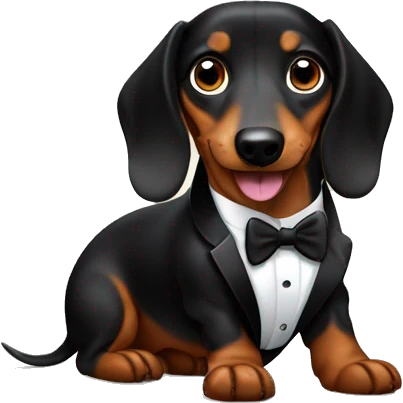 A happy black and brown dachshund dog in a tuxedo emoji