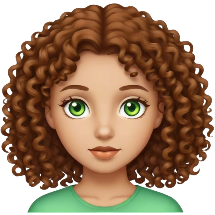 Brown curly hair girl with green eyes  emoji