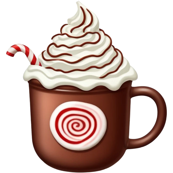 Peppermint hot cocoa with whipped cream and crushed peppermint candy on top emoji