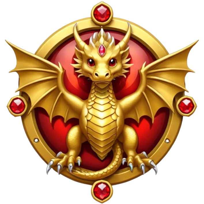 Golden dragon with wings crest / brosch in a circle with red gems and no background emoji