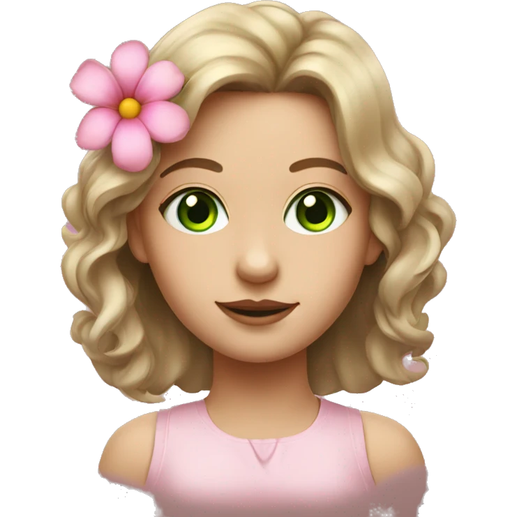 girl with pink flower portrait and green eyes emoji