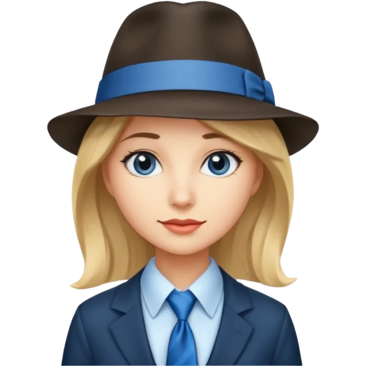 Blue neck tie with hat women emoji