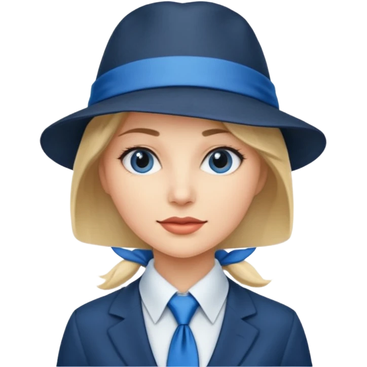 Blue neck tie with hat women emoji