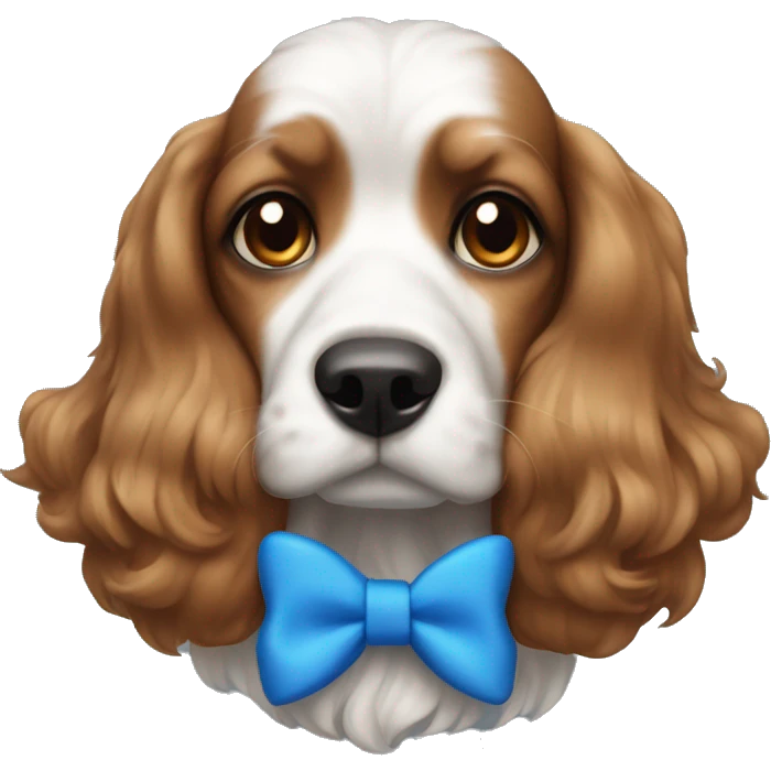 Kings Charles dog with blue bow on ear emoji