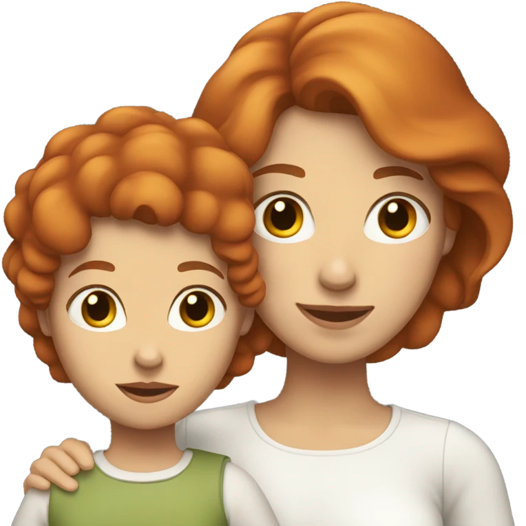 White Red hair mom holding white brown hair daughter emoji