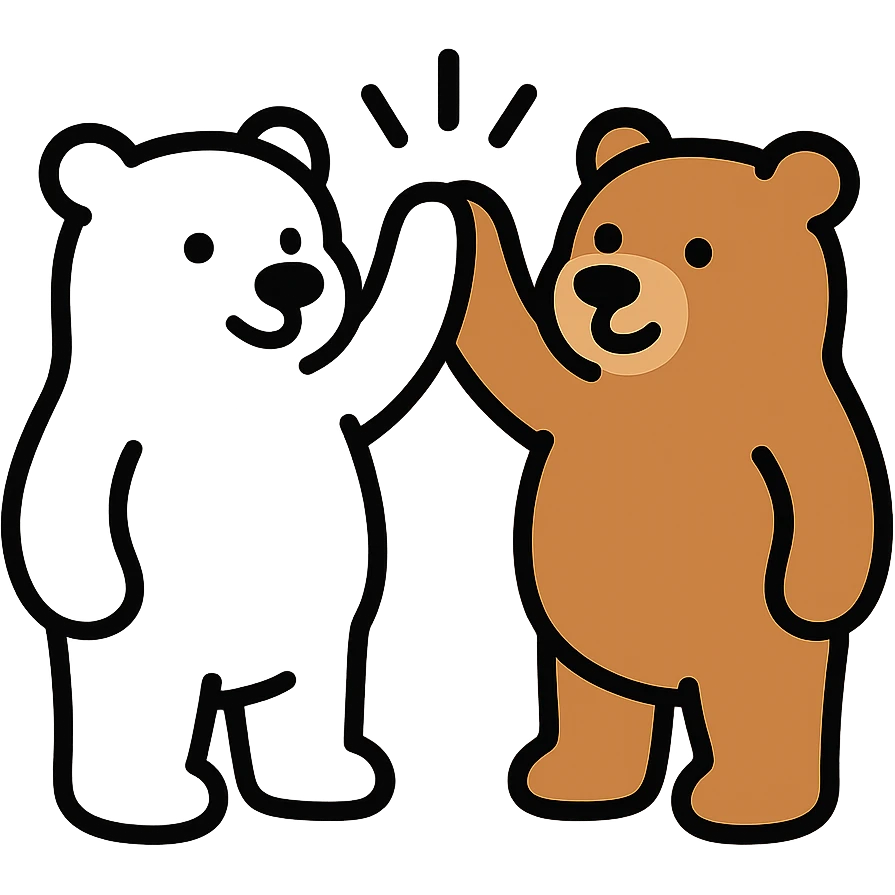 A white polar bear and brown bear giving each other a high five, showing friendship emoji