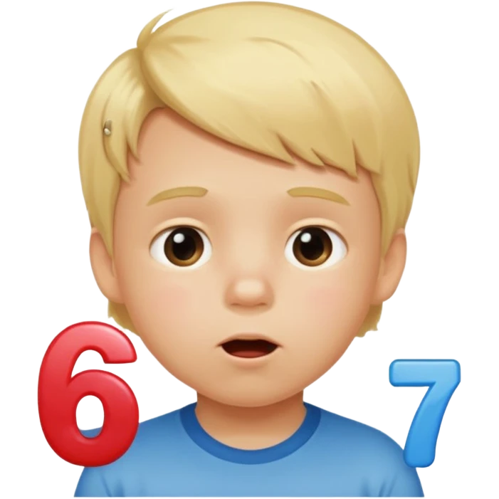 Blonde kid drooling with numbers 67 next to him  emoji