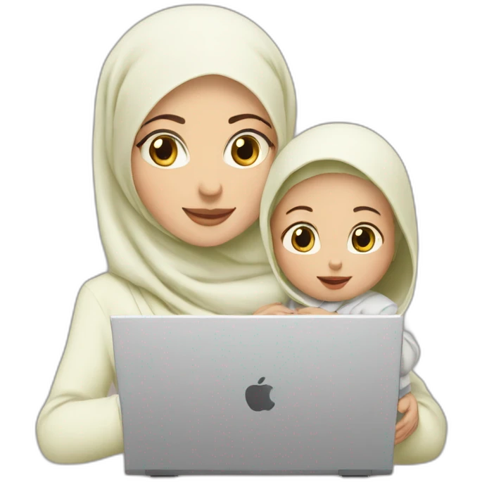 white-hijabi-woman-with-a-baby-in-front-of-a-laptop emoji