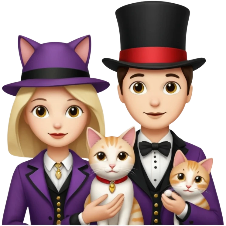 magician couple and their pet cat emoji