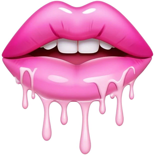Floating pink glossy lip with white paint dripping off emoji